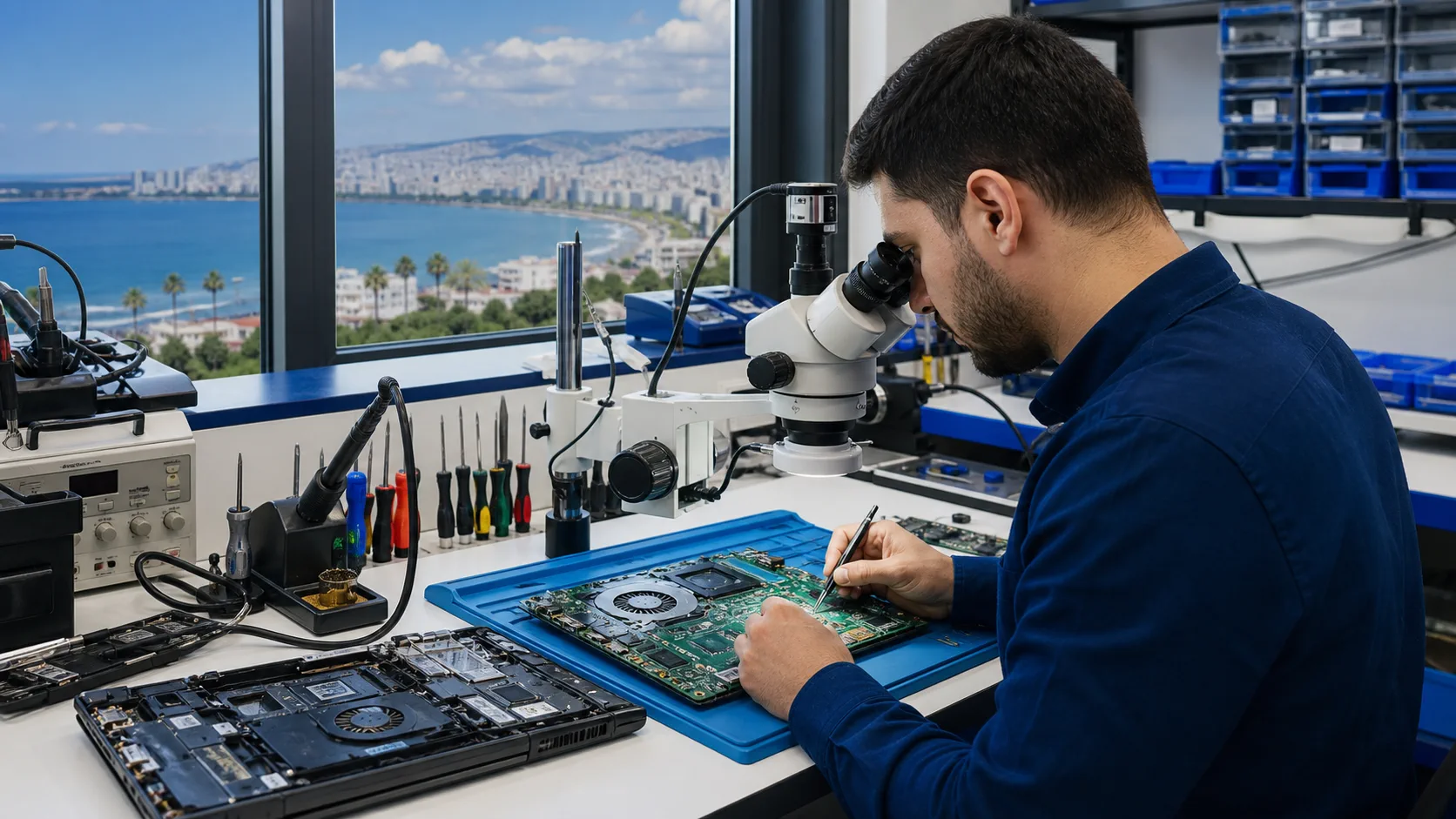 Mersin laptop ve masaüstü anakart tamiri için mikroskop altında çip onarımı