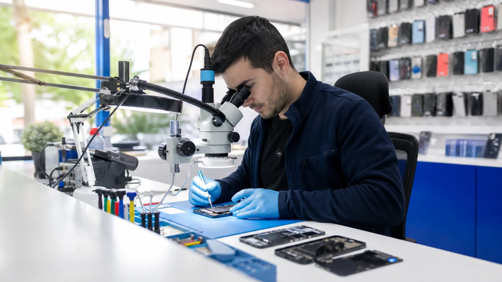 Mersin telefon tamircisi tarafından mikroskop altında hassas cihaz onarımı